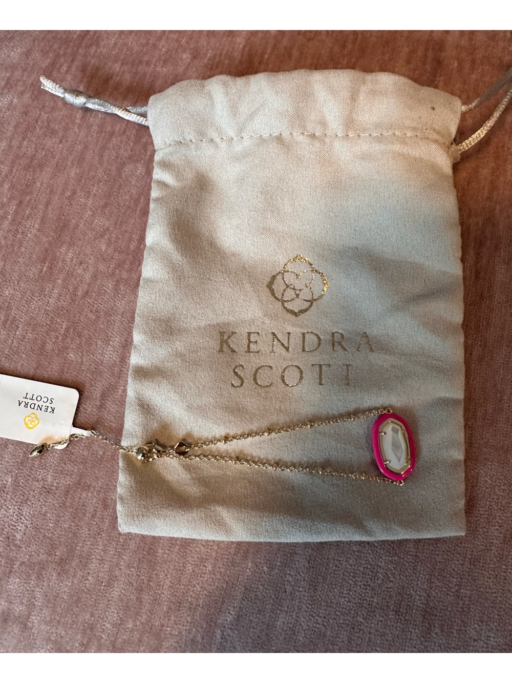 NWT Kendra Scott Enamel Framed Delicate Chain Link Bracelet, Pink, Ivory Mother - Picture 6 of 6